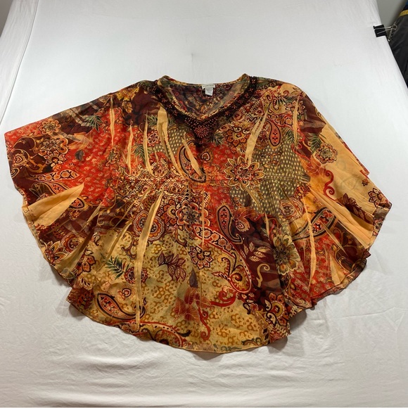 Chico’s Blouse Woman’s 3X Butterfly Style Sleeves Fun Print Earth tone color Top - Picture 11 of 11